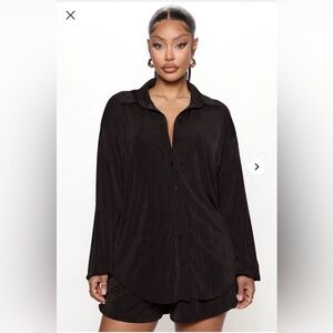 Black Button-Up Shirt and Shorts Set